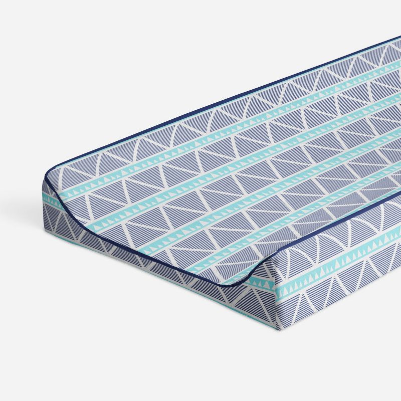 Bacati - Liam Aqua/Navy Large Triangles Quilted Muslin Changing Pad Cover, 1 of 10