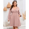 BLUEMING Plus Size Women Dress Faux Wrap V Neck Dress with Ruffle Cuff Bishop Sleeve Fall Midi Dress - 3 of 4