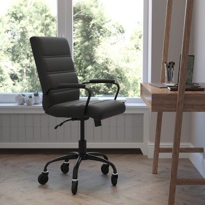 Black LeatherSoft Mid-Back Executive Swivel Office Chair with Fixed Arms