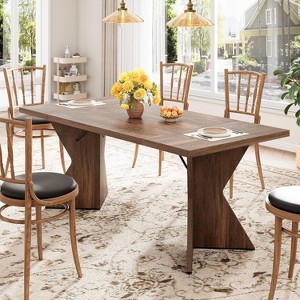 71 Inch Dining Table for 6, Rustic Farmhouse Tall Kitchen Table with Large Tabletop, Long Wooden Dining Room Table with Heavy Duty Legs - 1 of 4