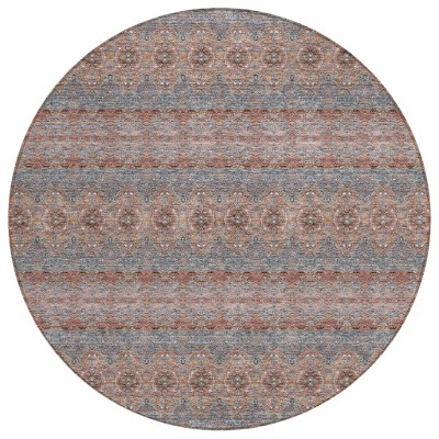 Orange Copper And Gray Floral Medallion Washable Indoor Outdoor Area Rug