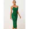 Allegra K Women's Satin V-Neck High Low Summer Spaghetti Straps Ruched Bodycon Midi Dress - 2 of 4