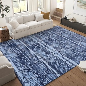 Area Rug, Home Decor Machine Washable Marble Distressed Rug - Boho Farmhouse Non-Slip Ultra Thin  Accent Carpet for Living Room Bedroom Dining Room - 1 of 4