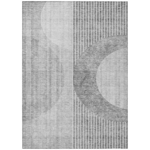 Gray Silver And Charcoal Geometric Washable Indoor Outdoor Area Rug - 1 of 4