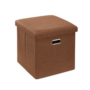 VECELO Folding Storage Ottoman Bench, End of Bed Linen Fabric Foot Rest Stool with Padded Seat, Large Footstool for Bedroom or Living Room - 1 of 4