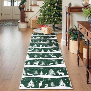 Rugs Washable for Christmas Home Decor Indoor Non Slip Carpet Soft Low Pile with Xmas Tree Reindeer Snowflake for Living Room - 1 of 4