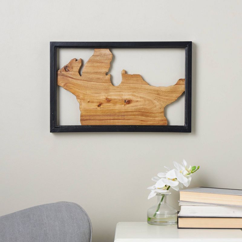 Wood Abstract Handmade Live Edge Wood Slab Wall Decor with Black Frame Brown - Olivia & May, 3 of 15