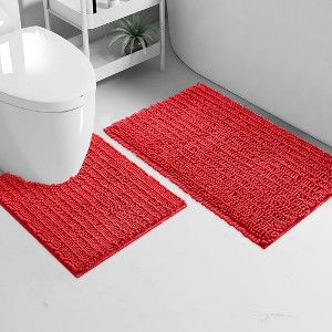 Home Mart Goods 2 Piece Set Red Soft Cozy Plush Chenille Bath Mat Bathroom Rug - 1 of 4