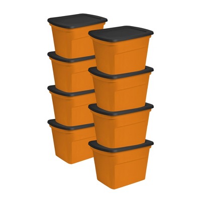 Sterilite 18 Gallon Orange Plastic Storage Container Bin Tote with Black Lid, Halloween