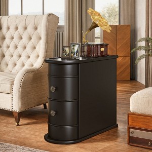 Resenkos Nightstand,Bedside End Table,Wood End Table, Narrow Side Table Nightstand with 2 Drawers,Off-White - 1 of 4