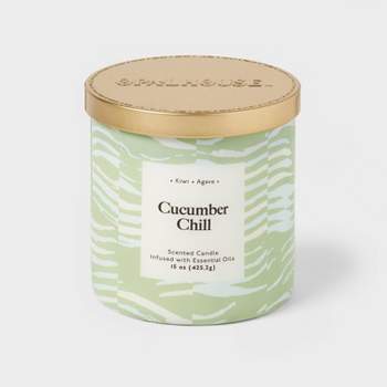 2-Wick 15oz Glass Jar Candle with Patterned Sleeve Cucumber Chill - Opalhouse™