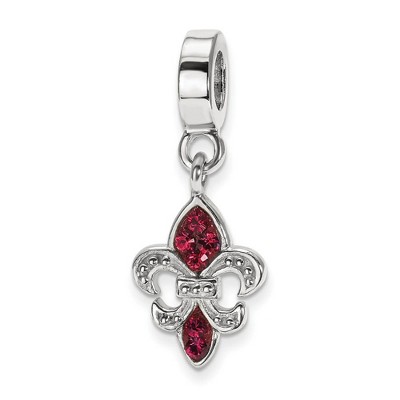 Black Bow Jewelry Sterling Silver Red Crystal Fleur De Lis Dangle Bead Charm