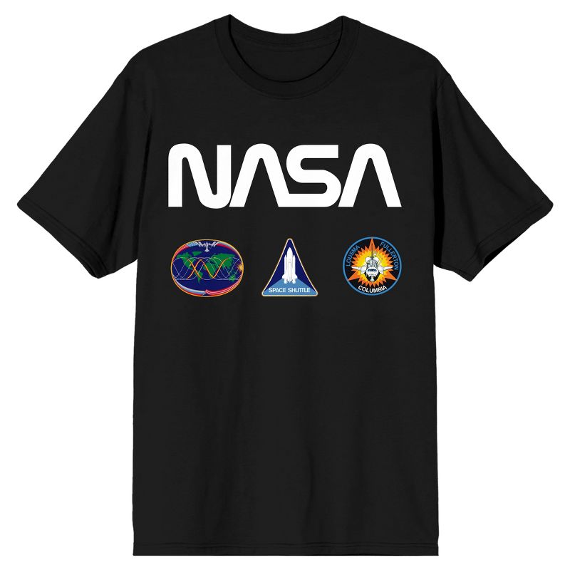 Men's Black Nasa Novelty T-shirt, Logo and Patches, 1 of 2