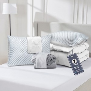 Nestl Comforter Set, 9 Piece Pinch Pleated Bedding Set, Bed in a Bag, All season Bed Set with Cooling Pillows - 1 of 4