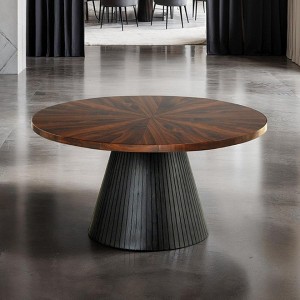 Sapphtopaz 36" Modern Coffee Table with Groove Drum Base Round Living Room Table with High Gloss Parquet Pattern Top Coffee Bar for Living Room - 1 of 4