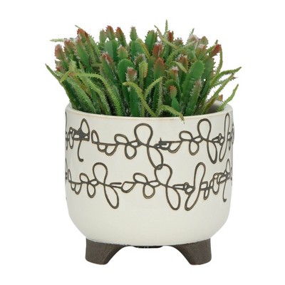 Sagebrook 8" Round Beige Ceramic Scribble Footed Planter Set