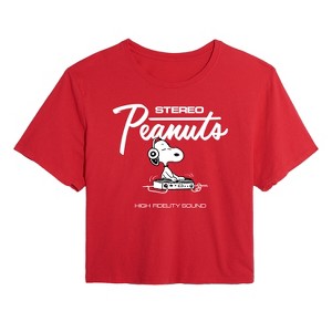 Women's - Peanuts - Stereo Snoopy Dj Cropped Graphic T-Shirt - 1 of 4