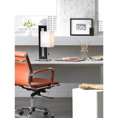 Black and Brushed Nickel Rectangular Table Lamp with White Shade