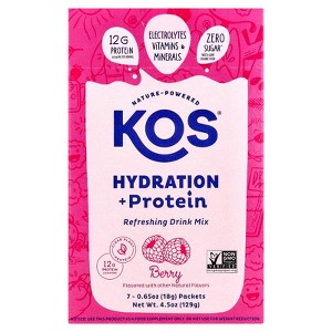 KOS Hydration + Protein, Refreshing Drink Mix, Berry, 7 Packets, 0.65 oz (18 g) Each - 1 of 4