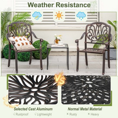 Bronze Cast Aluminum Stackable Outdoor Dining Chairs with Armrests