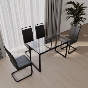 NicBex Dining Table Set for 4 Modern Kitchen Table with Glass Tabletop, Geometric Legs and 4 PU Chairs for Dining Room - 1 of 4