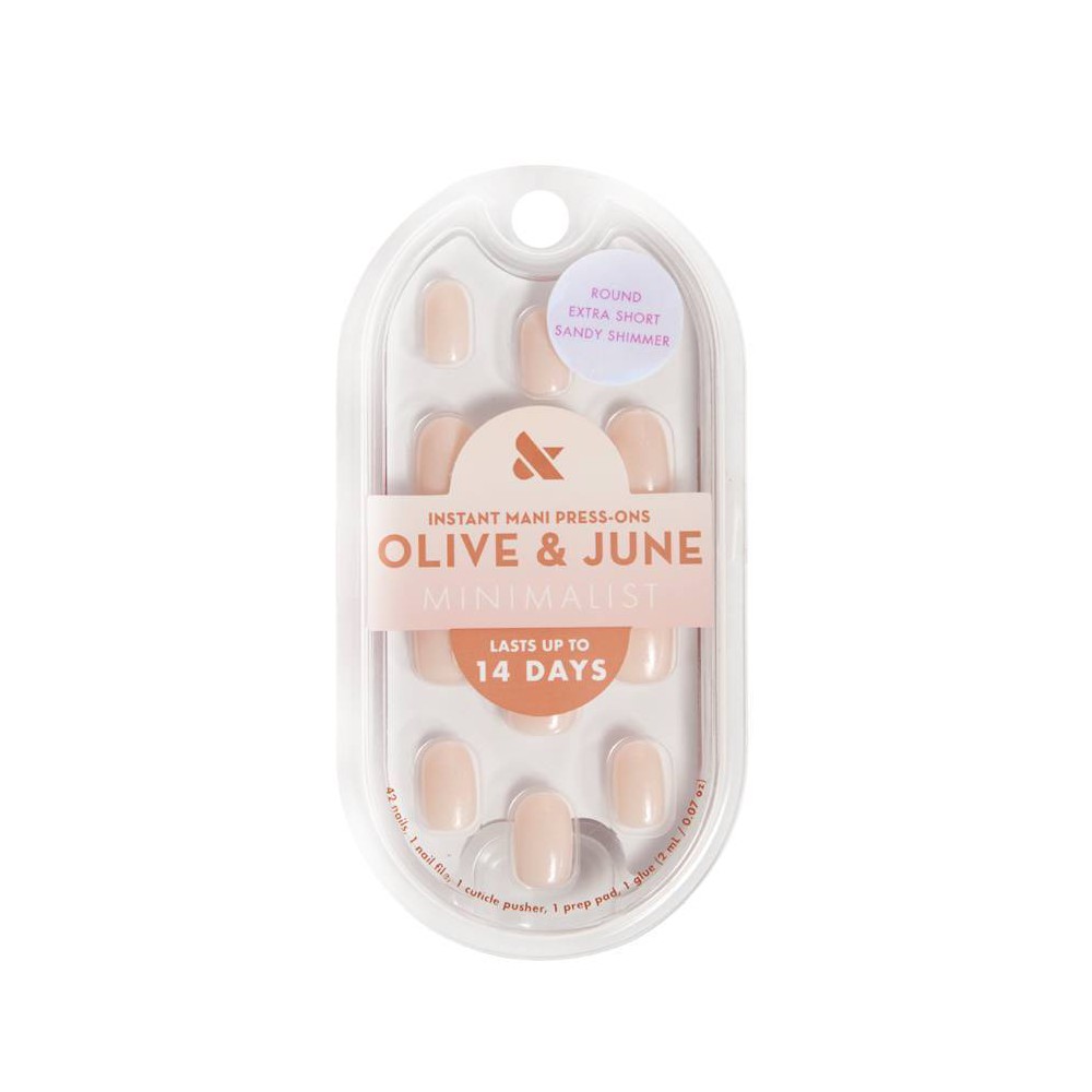 Olive & June Press-On Fake Nails - Minimalist - XS Round - Sandy Shimmer - 42ct
