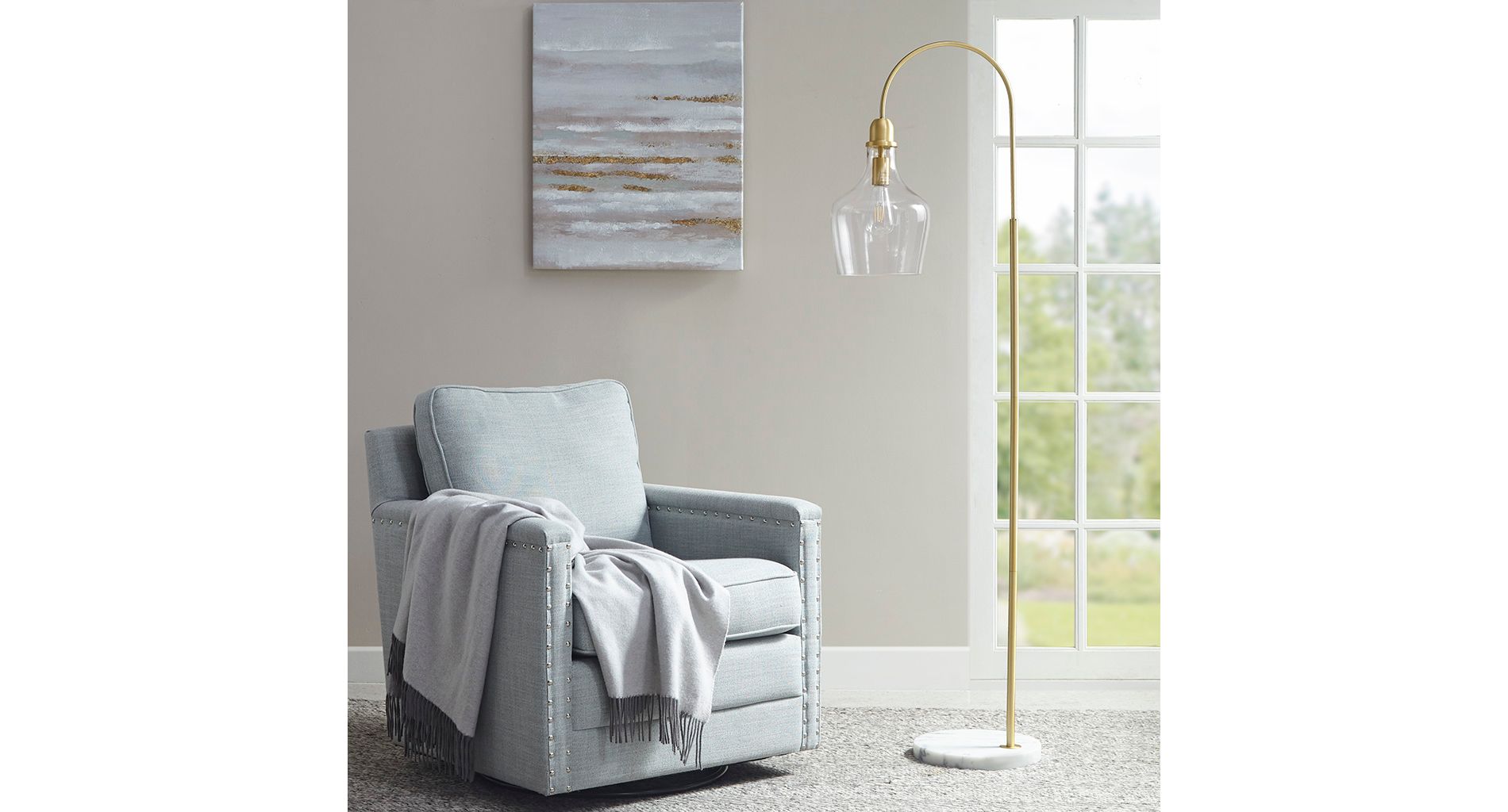 Arched Floor Lamp with Marble Base