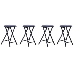 FurnitureR Folding Stools Set of 4, 18-Inch Backless Stool Chairs Collapsible Padded Round Portable for Indoor/Outdoor, Metal Frame, PVC Cushion - 1 of 4