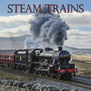 2026 Square Wall Calendar, Steam Trains, 16-Month Black & White Photos Theme with 180 Reminder Stickers (12x12 In) - 1 of 4
