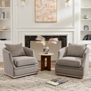 KINWELL 31" Wide Linen Fabric Upholstered Swivel Barrel Chair, Set of 2 - 1 of 4