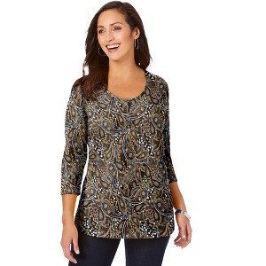 Jessica London Women's Plus Size Stretch Cotton Scoop Neck Tee - 1 of 4