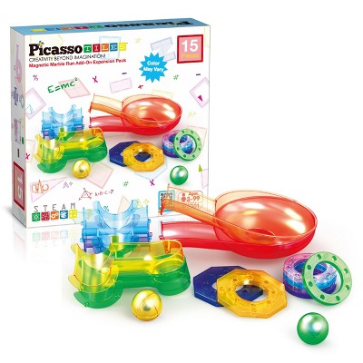 PICASSO-TILES 15 PC Accessories for Marble Run Race Track Set, Magnetic Tiles, Building Blocks, STEM Toys for Kids 3+