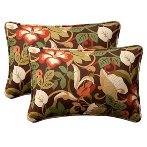 2pc Outdoor Throw Pillows - Brown/Green Floral - Pillow Perfect - 1 of 3