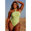 Lumiére 'Mint' Lurex Crystal Halter Swimsuit Mint  Large - 4 of 4