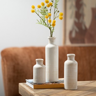 Set of 3 Small White Ceramic Bottle Vases