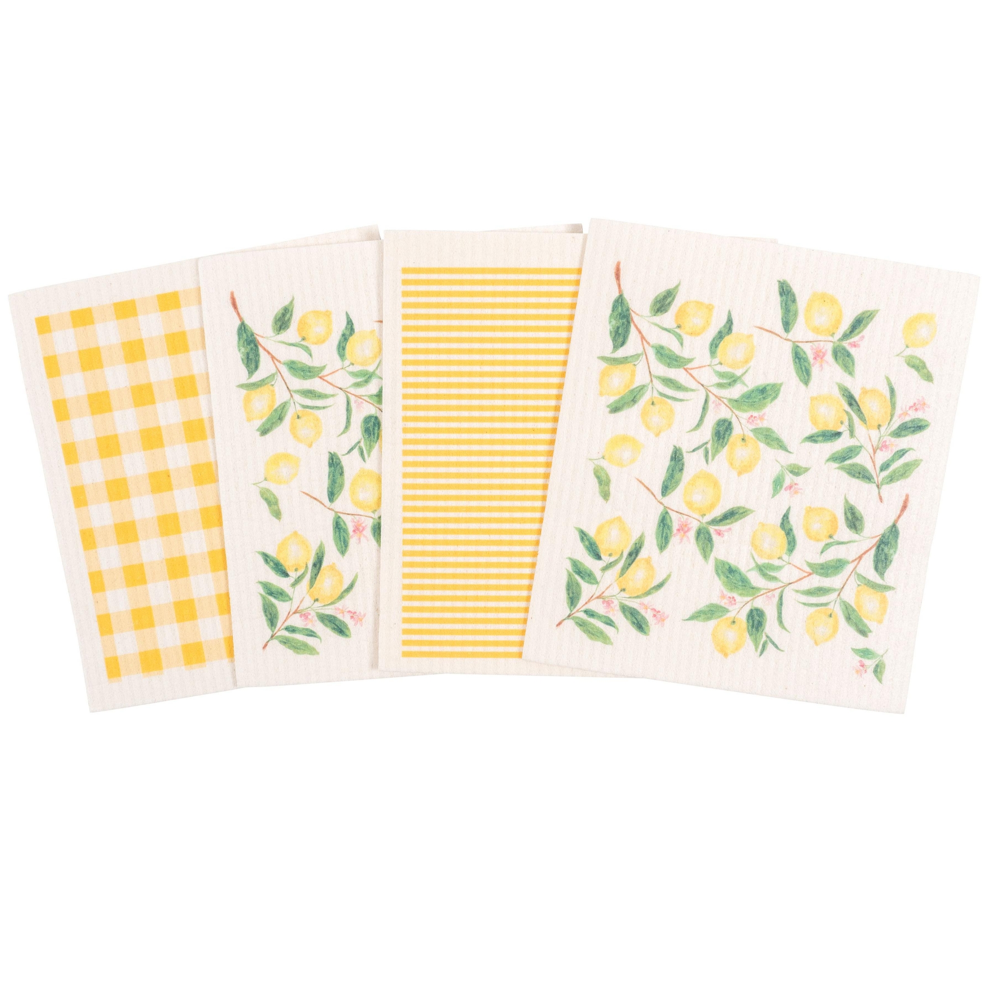KAF Home Swedish Dish Cloths - Set of 4, Reusable, Absorbent Cellulose Sponge Towels for Kitchen, Cleaning Counters, and Dishes (All Over Lemon)