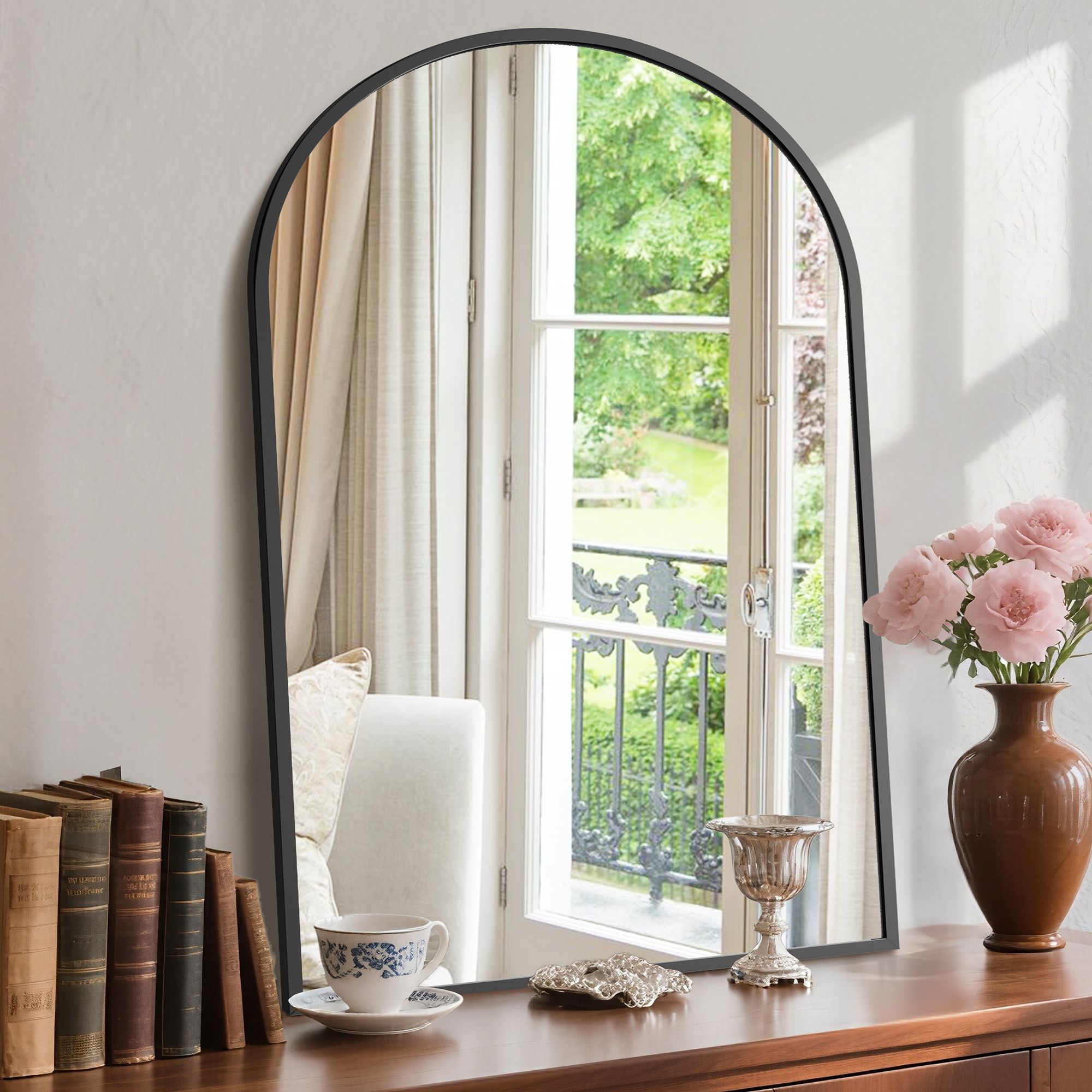 26"X38" Arched Anti-Fog Bathroom Mirror - 8mm Explosion-Proof Glass, Rust-Proof Aluminum Frame, Wall Mounted-Black