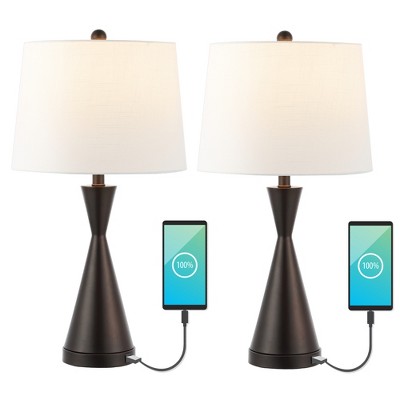 JONATHAN Y Colton French Country Farmhouse Iron LED Table Lamp with USB Charging Port