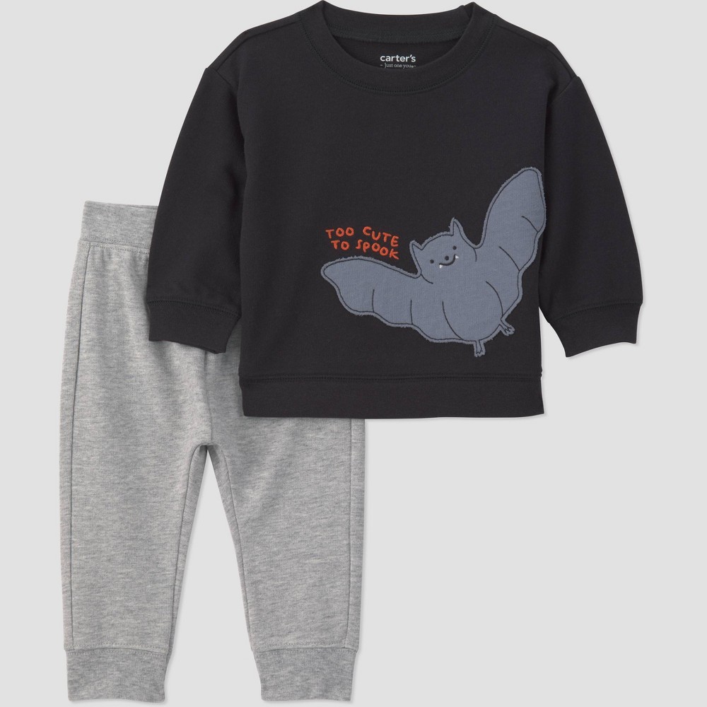 Carter's Just One You® Baby Boys' 2pc Bat Sweatshirt and Sweatpants Set - Black/Gray Newborn