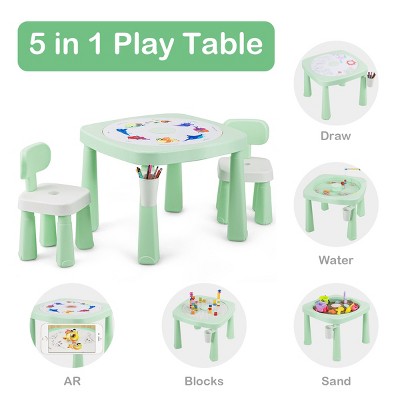Costway 5in1 Kids Activity Table Chair Set AR Function Building Block Water Craft Table