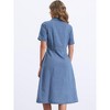 INSPIRE CHIC Women's Collared Short Sleeve A-Line Button Up Midi Denim Dress - 3 of 4
