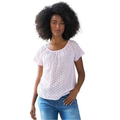 ellos Plus Size Ballet Neck Eyelet Blouse