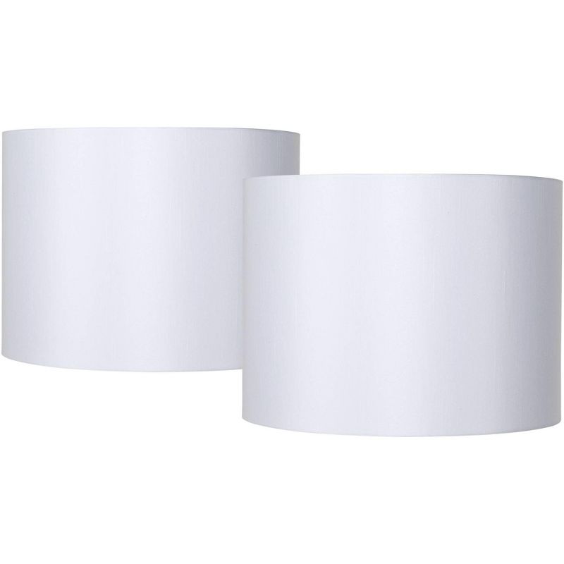 Springcrest Set of 2 Drum Lamp Shades White Medium 16" Top x 16" Bottom x 12" High Spider with Replacement Harp and Finial Fitting, 1 of 9