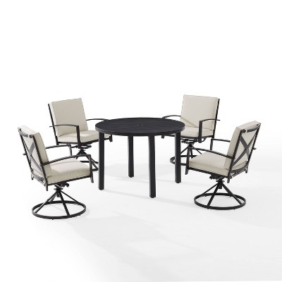 5pc Kaplan Outdoor Steel Round Dining Set with Swivel Chairs Oatmeal/Bronze - Crosley