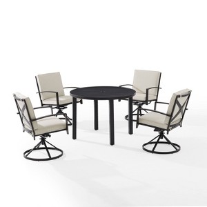 5pc Kaplan Outdoor Steel Round Dining Set with Swivel Chairs Oatmeal/Bronze - Crosley - 1 of 4
