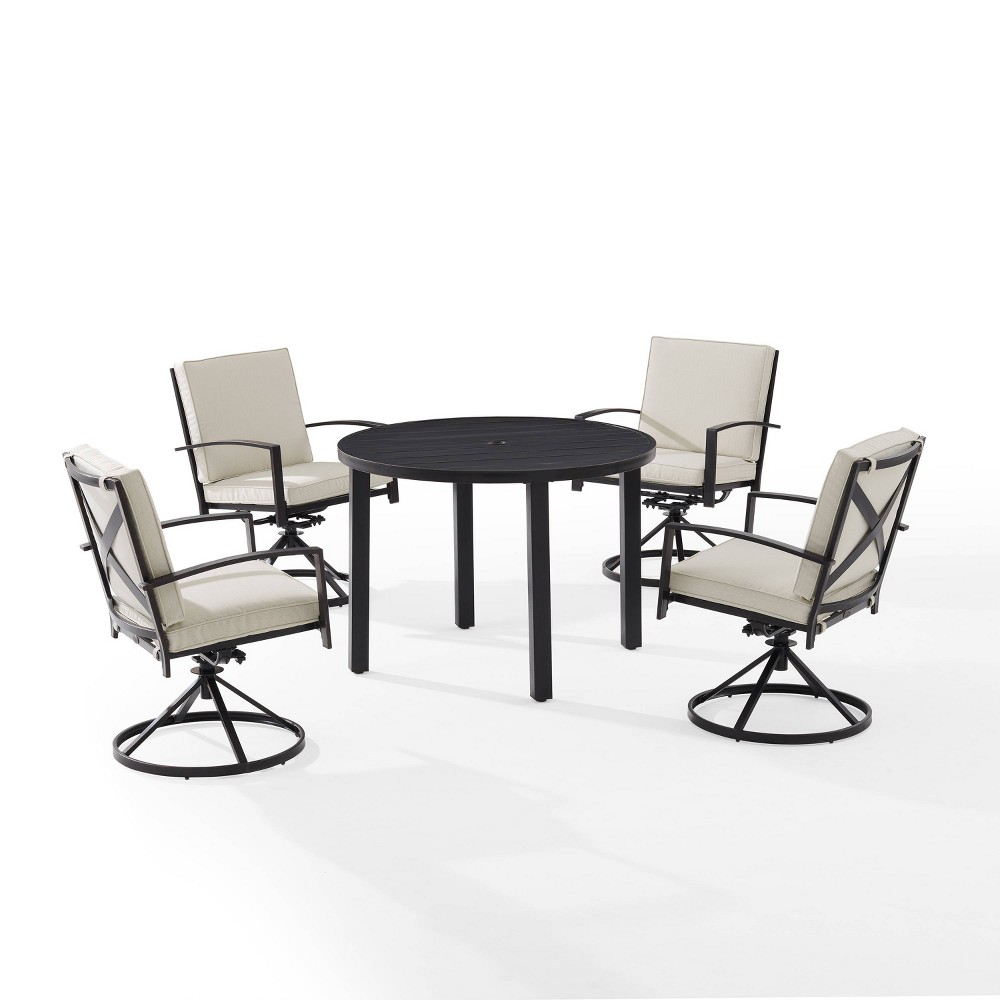 Photos - Dining Table Crosley 5pc Kaplan Outdoor Steel Round Dining Set with Swivel Chairs Oatmeal/Bronz 