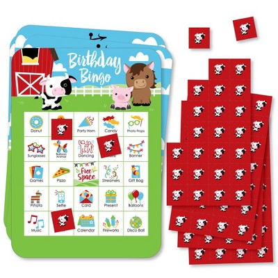 Big Dot of Happiness Farm Animals - Picture Bingo Cards and Markers - Birthday Party Bingo Game - Set of 18