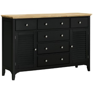 Aghana Digitals Black Modern Sideboard with 2 Cabinets & 6 Drawers, Rubber Wood Top, Adjustable - 1 of 4