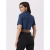 Allegra K Women's Casual Collared Short Sleeve Frayed Crop Jean Denim Jacket - 4 of 4