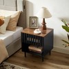 LIVAREEmlen 2-Pack Modern Nightstands with Grille Striped Doors Bedside Table with Slatted Drawer Decor End Tables Bedroom Metal Legs, Black+Brown - 2 of 4